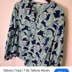 Talbots Floral Blue and Green Blouse